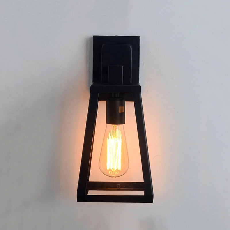 Austin Retro Black Industrial Lantern Wall Lamp, Metal & Glass - Neutral Decor