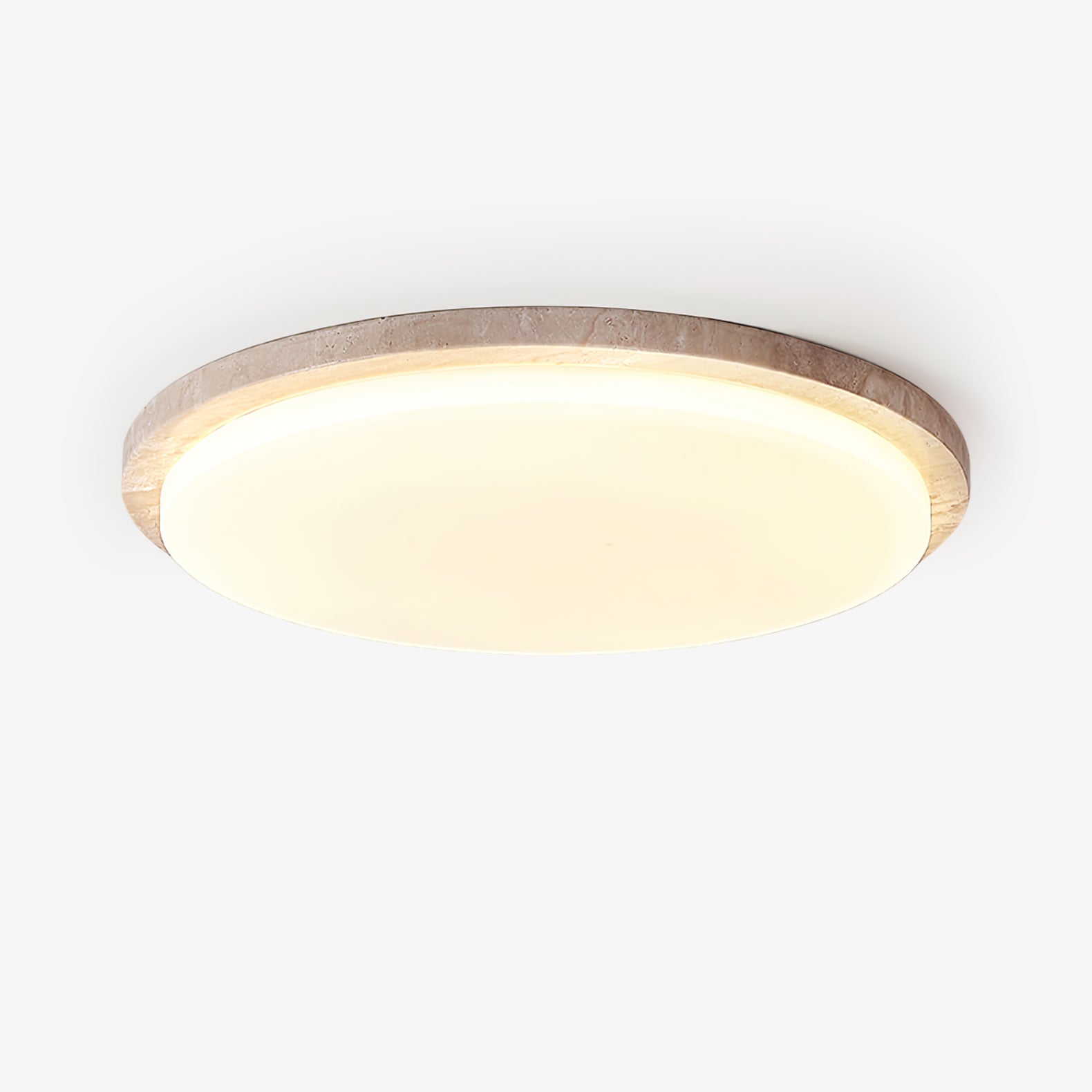 Dalvor Smooth-Rim Travertine Ceiling Light-Neutral Decor