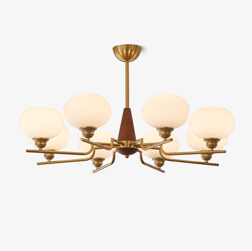 Lustra Chandelier Walnut Frosted Glass Globes-Neutral Decor
