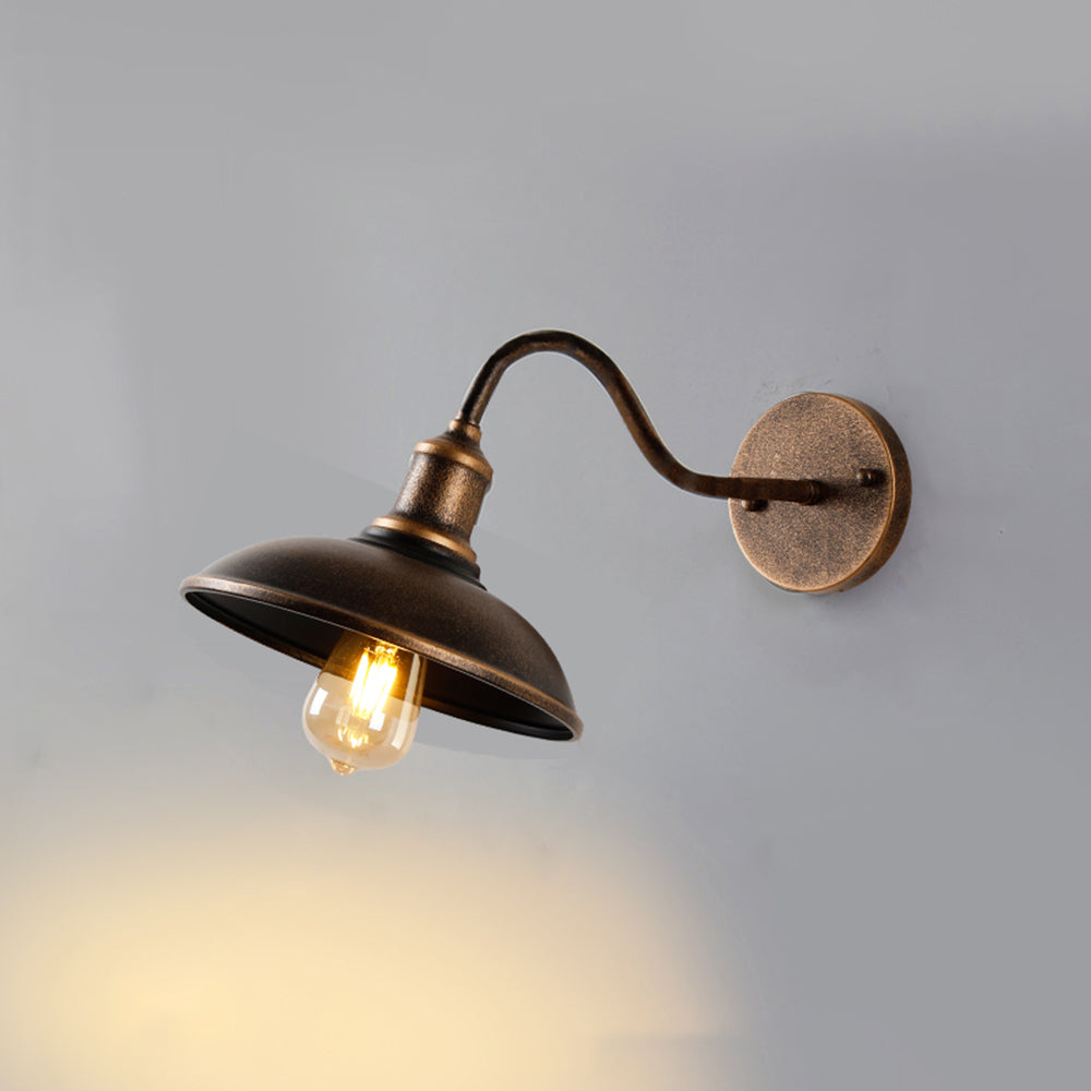 Ray Rustic Bowl Shaped Metal Wall Lamp, Antique Brass - Neutral Decor