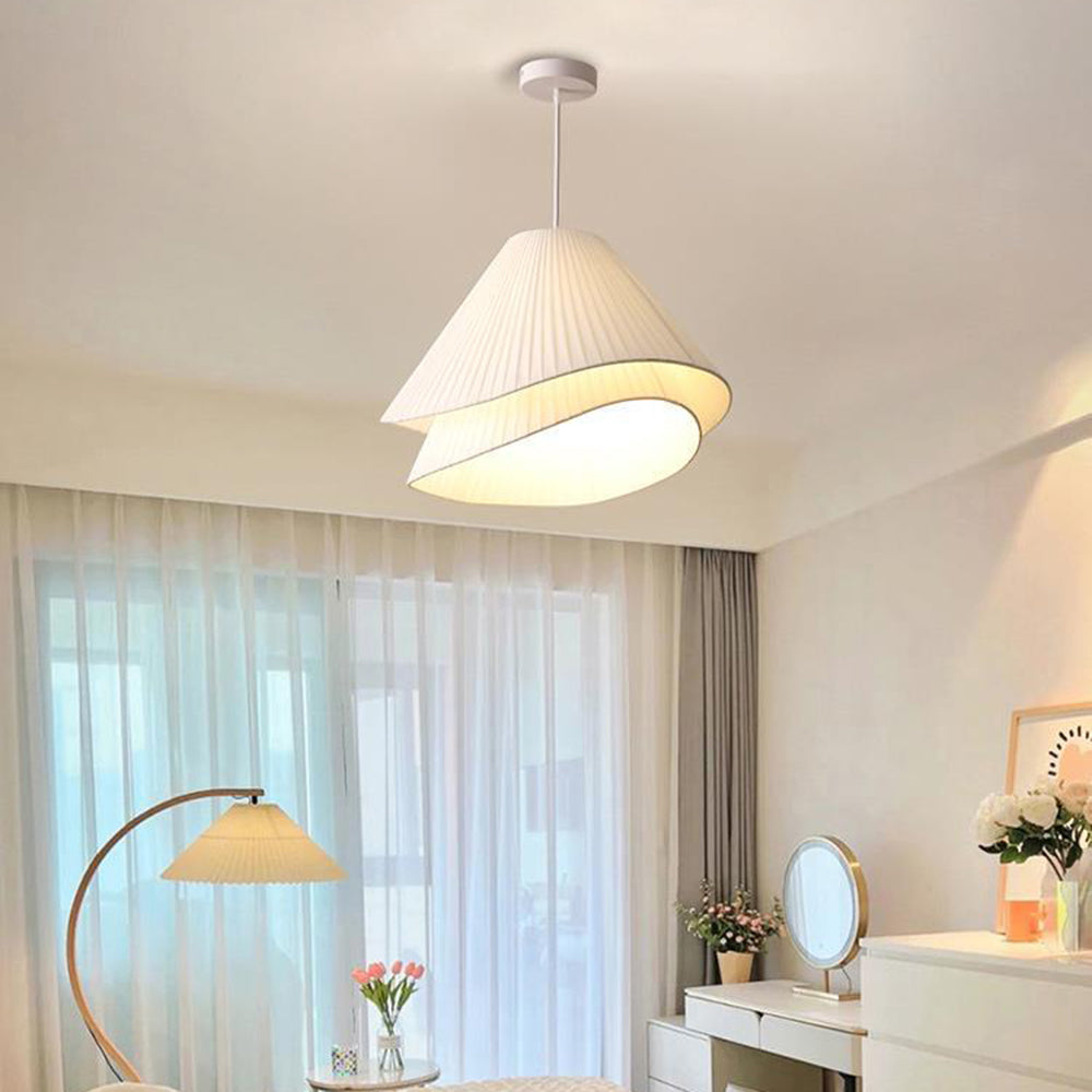 Ritta Minimalist Double Overlap Fabric LED Pendant Light, White - Neutral Decor