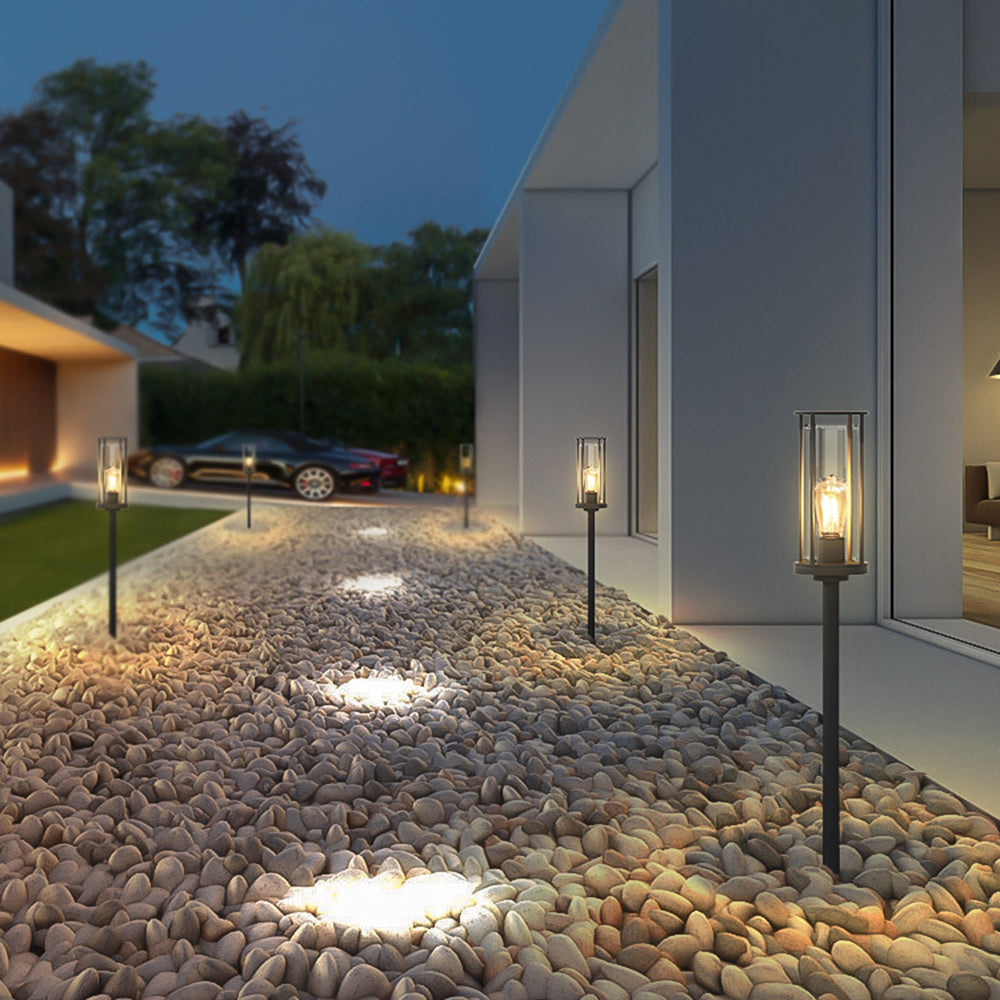 Ray Metal Cylindrical Lantern Shaped Solar Outdoor Path Light, Black - Neutral Decor