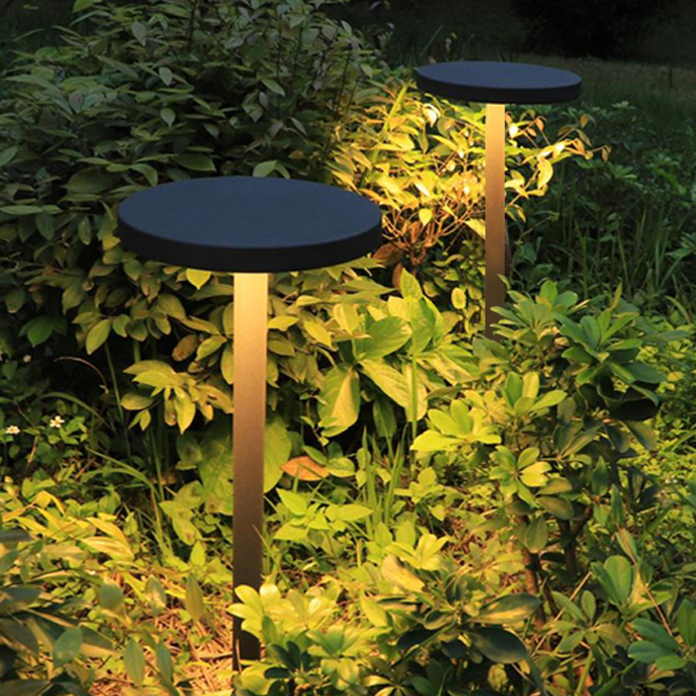 Pena Modern Metal Disc Solar Outdoor Bollard Light, Black - Neutral Decor