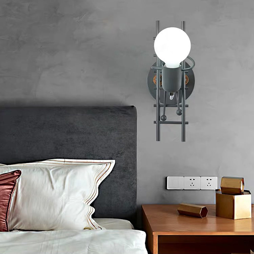 Arisha Industrial Man Metal/Wood Wall Light, Gray/White/Green - Neutral Decor