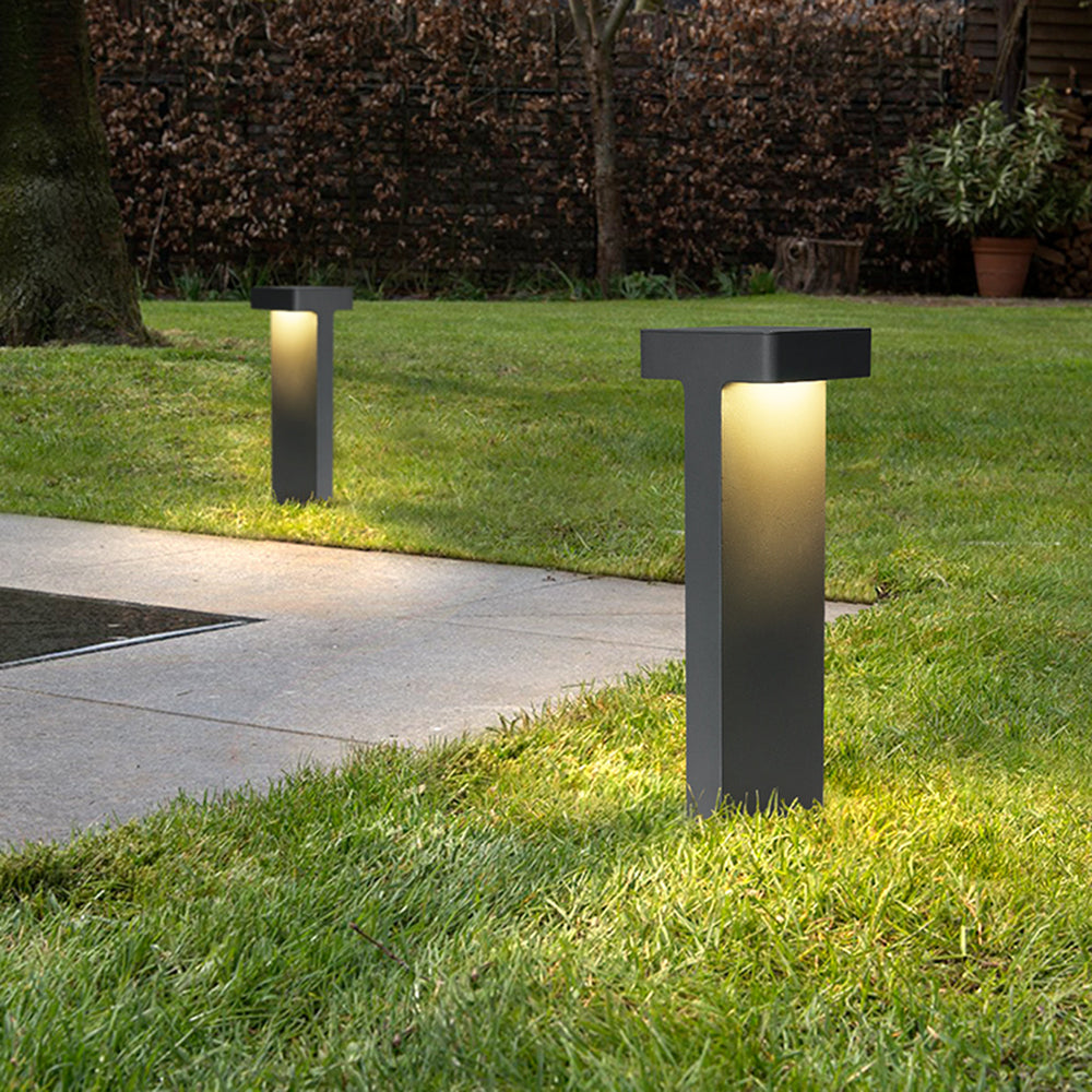 Ray Modern Metal T-Shaped Solar Outdoor Path Light, Black - Neutral Decor