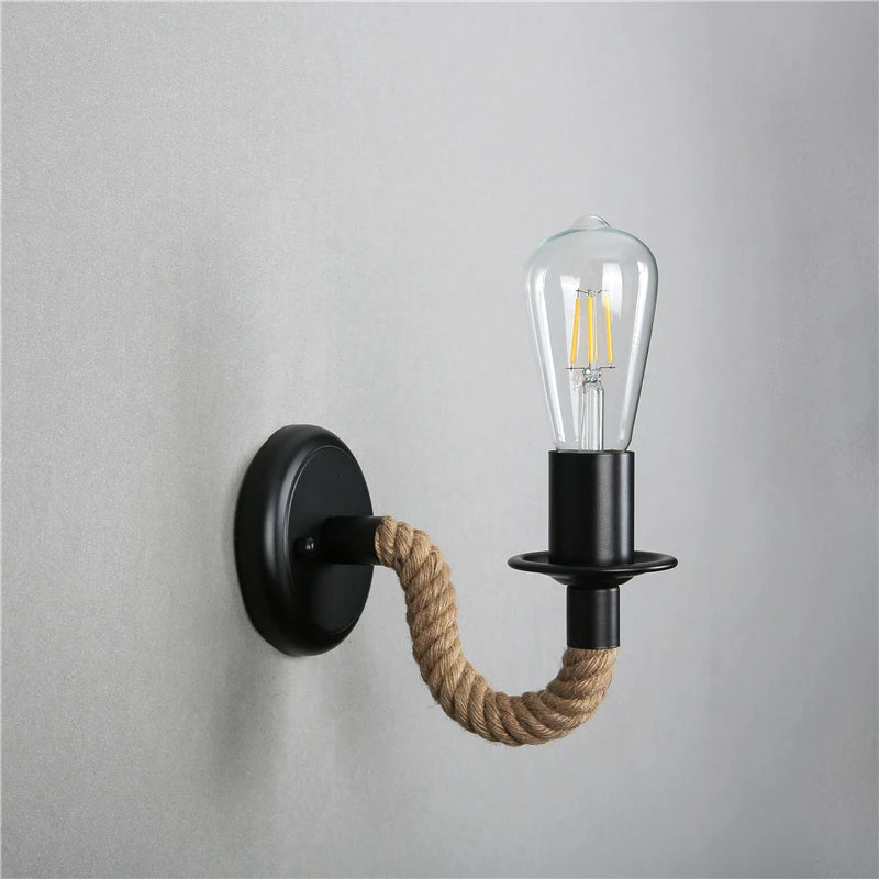 Epoch Vintage Indoor Wall Lamp Black Metal/Rope Indoor/Hallway - Neutral Decor