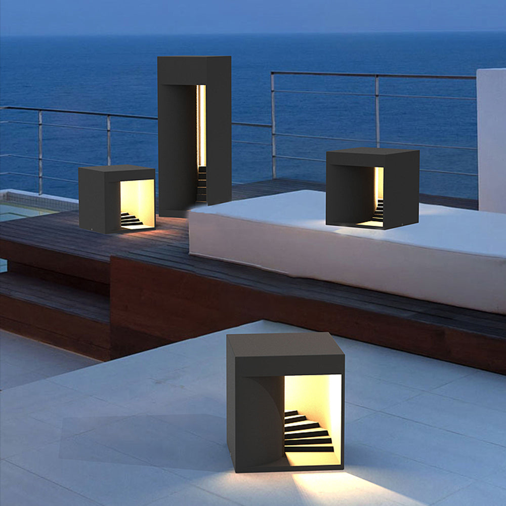 Ray Minimalist Waterproof Cuboid Rechargeable/Solar Lamp de Table, Black/White - Neutral Decor