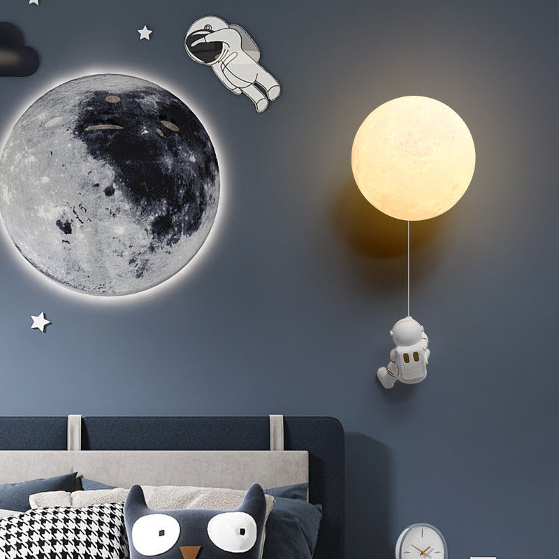 Aria Modern Moon LED Indoor Wall Lamp White Resin Kid's Room - Neutral Decor