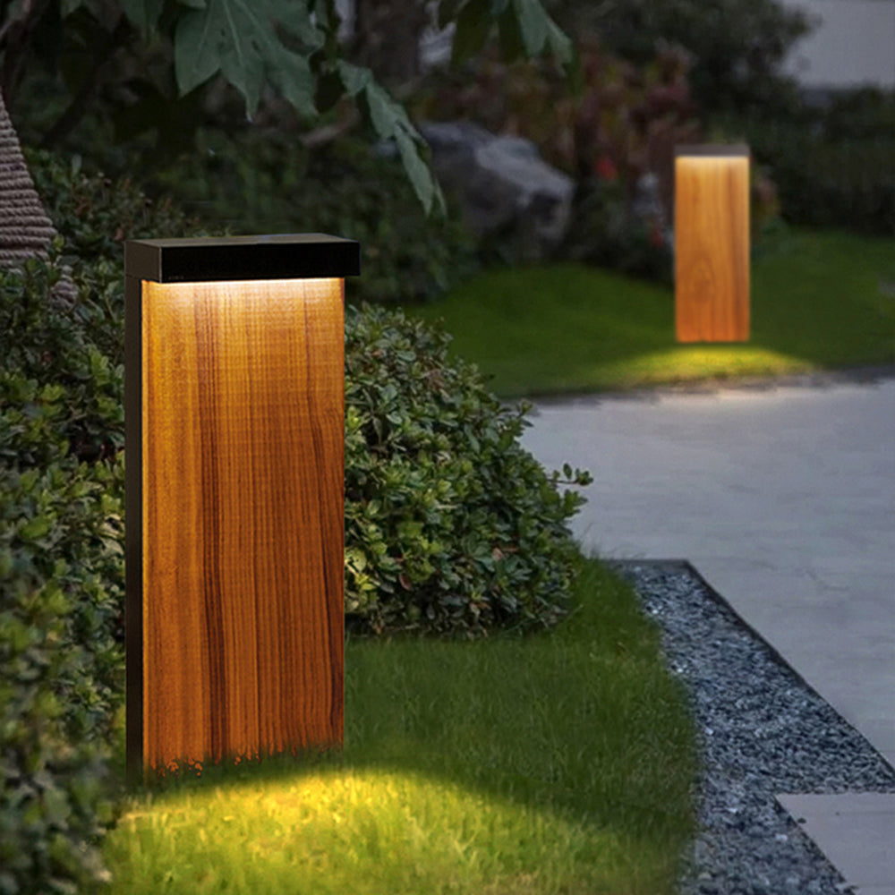 Ray Modern Metal Rectangular Outdoor Path Light, Wood - Neutral Decor
