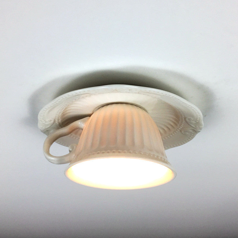 Arisha British Tea Cup Ceramic Flush Mount Ceiling Light Bedroom - Neutral Decor