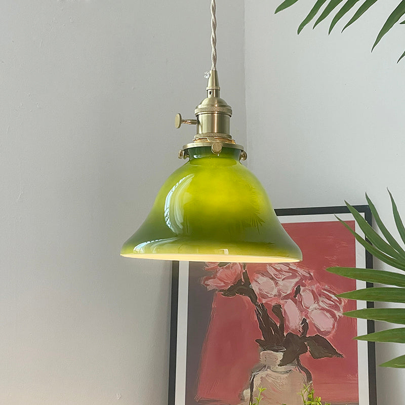 Valentina Rustic Vintage LED Pendant Light Green Copper Glass Dining Room - Neutral Decor