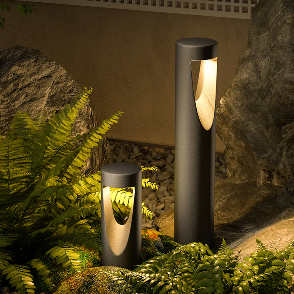 Ray Contemporary Metal Cylindrical Hollow Outdoor Path Light, Black - Neutral Decor