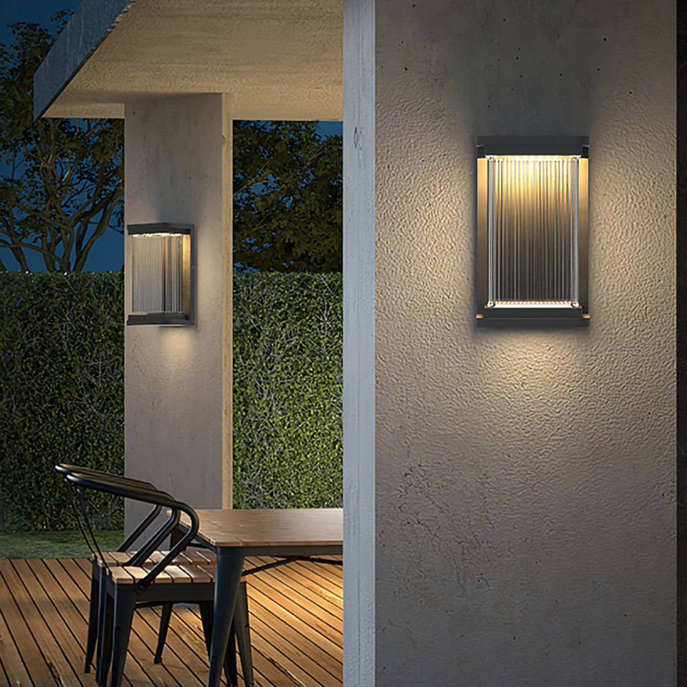 Ray Minimalist Rectangular Glass Outdoor Wall Lamp, Black - Neutral Decor