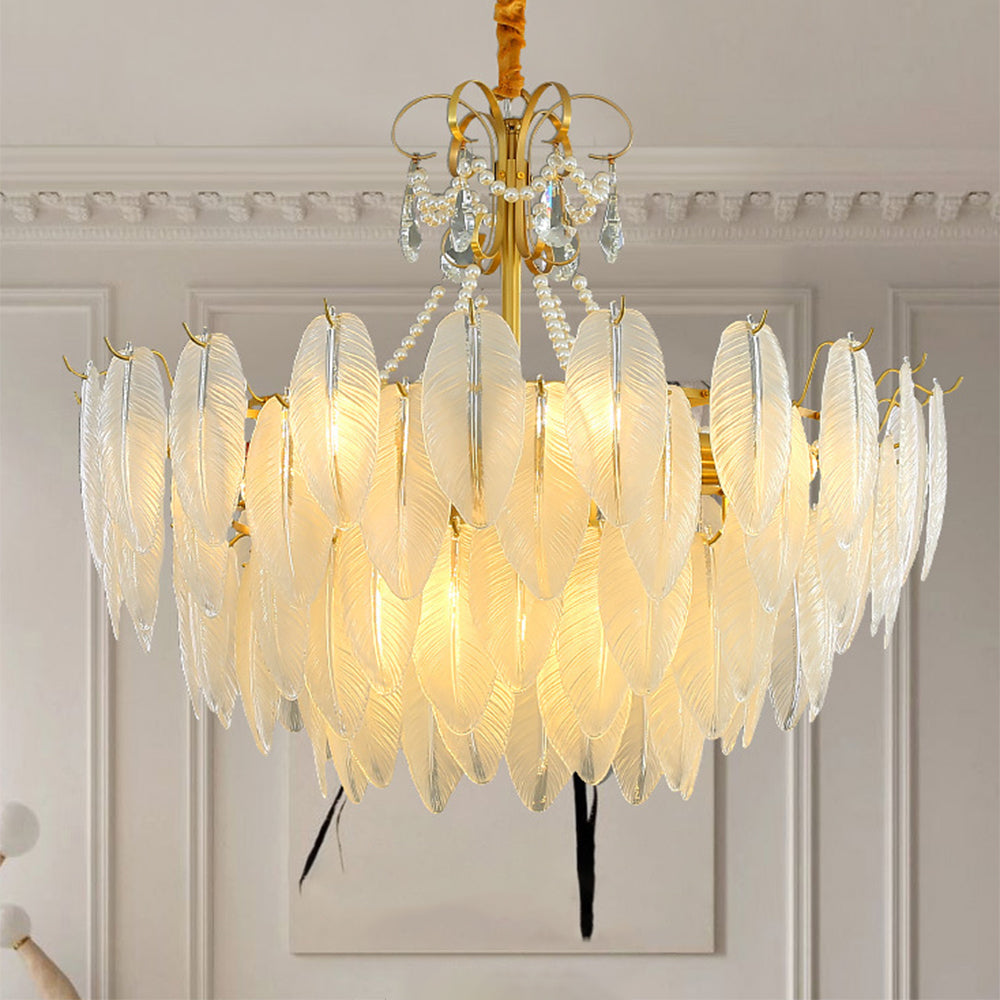 Kristy Elegant Pearl/Glass/Metal Chandelier, White - Neutral Decor