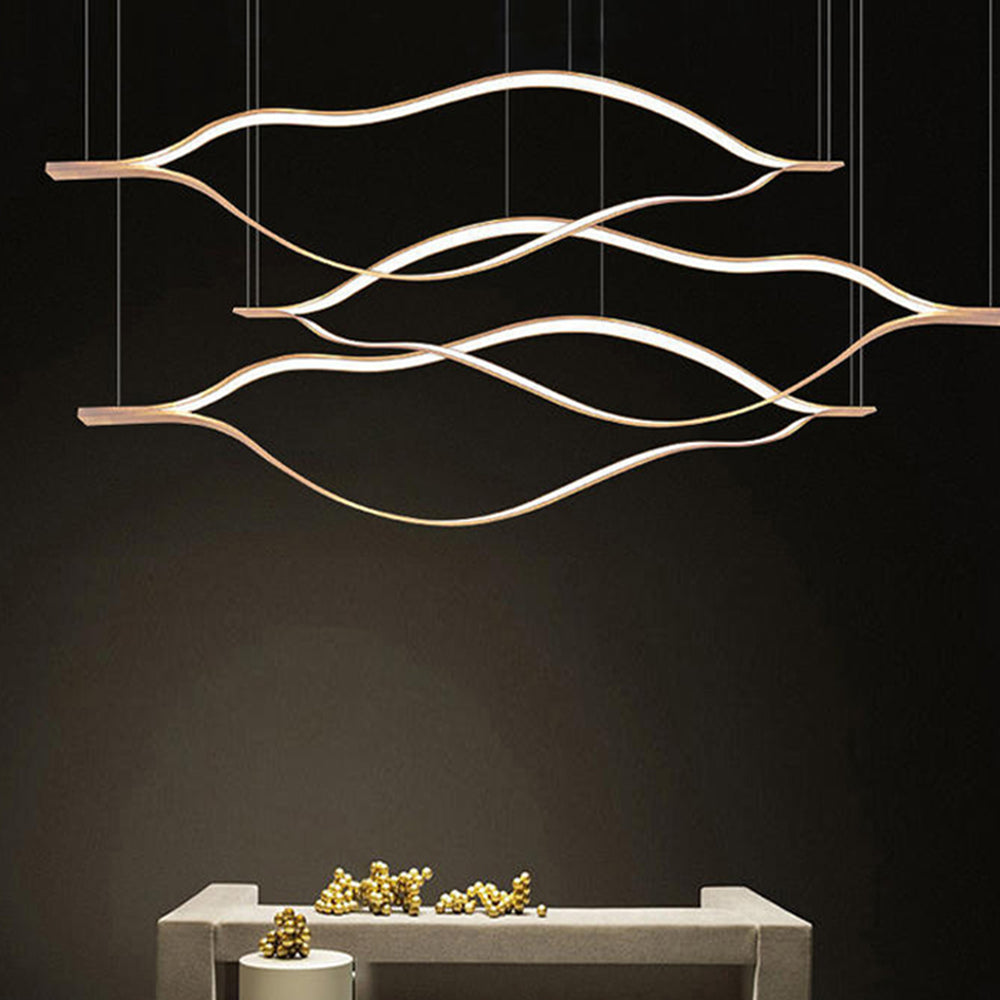 Arisha LED Linear Minimalist Wave Golden Leaf Shaped Pendant Light - Neutral Decor