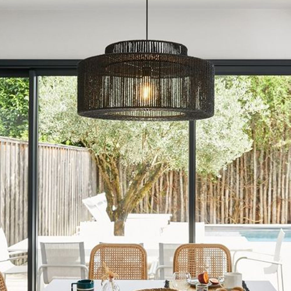 Muto Farmhouse Retro Rustic Drum Hanging Pendant Light, Black - Neutral Decor