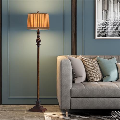 Eryn Vintage Resin/Fabric Standing Floor Lamp, Brown - Neutral Decor