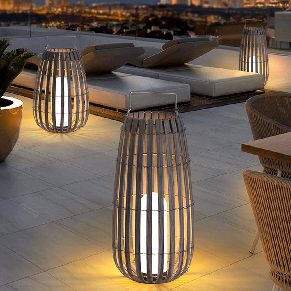 Ray Retro Lantern Solar/Rechargeable Outdoor Floor Lamp, Brown - Neutral Decor