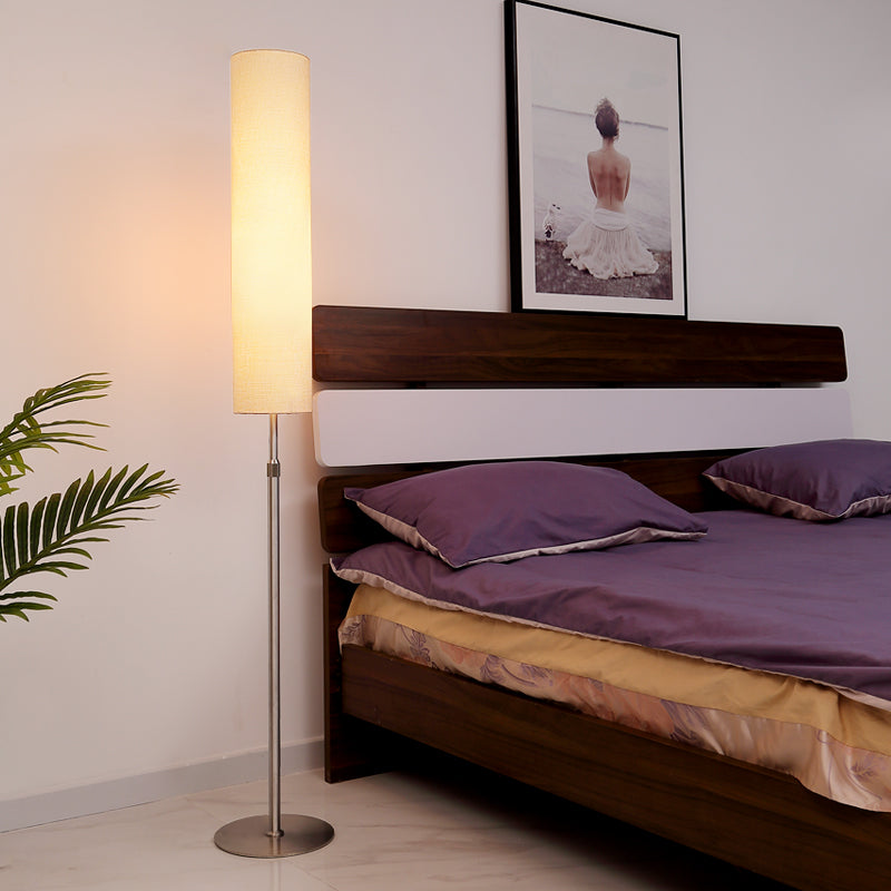Eryn Minimalist Metal and Fabric Cylindrical White Floor Lamp - Neutral Decor