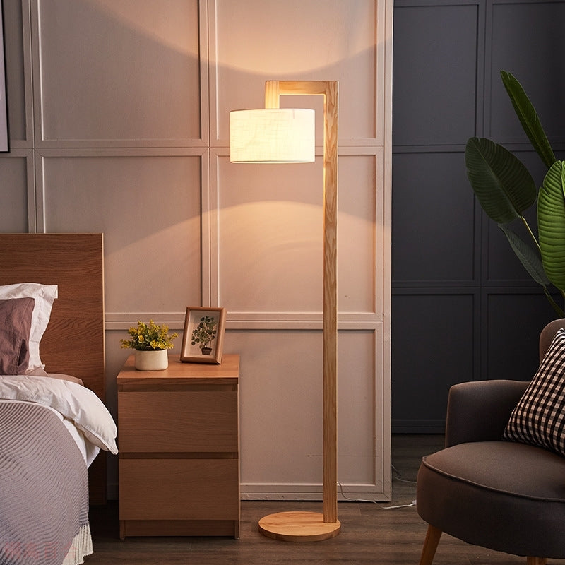 Ozawa Japanese Right Angle Arm Floor Lamp, Beige, Wood/Fabric - Neutral Decor