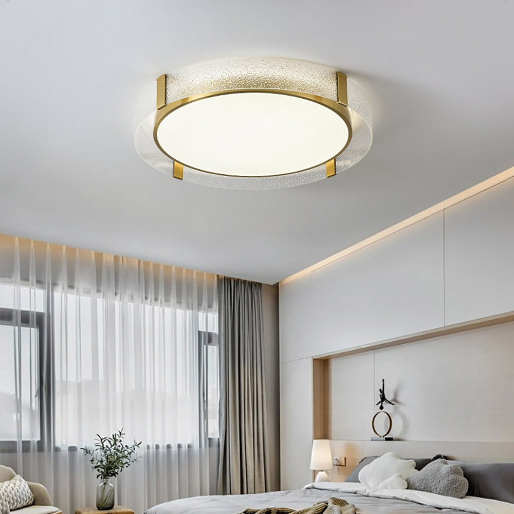 Arisha Modern Round Metal/Glass Flush Mount Ceiling Light, Gold - Neutral Decor