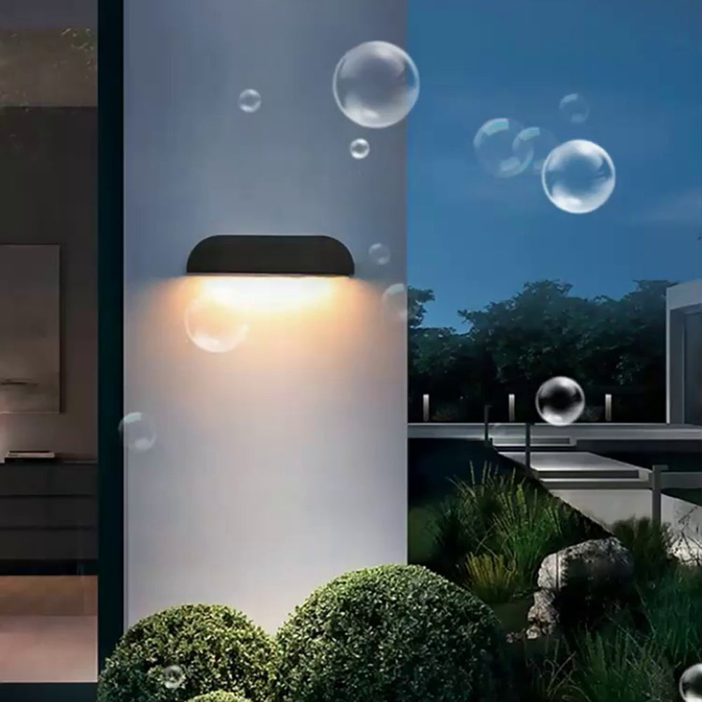 Ray Modern Minimalist Semi-elliptical Metal/Stone Outdoor Wall Lamp, Black/White - Neutral Decor