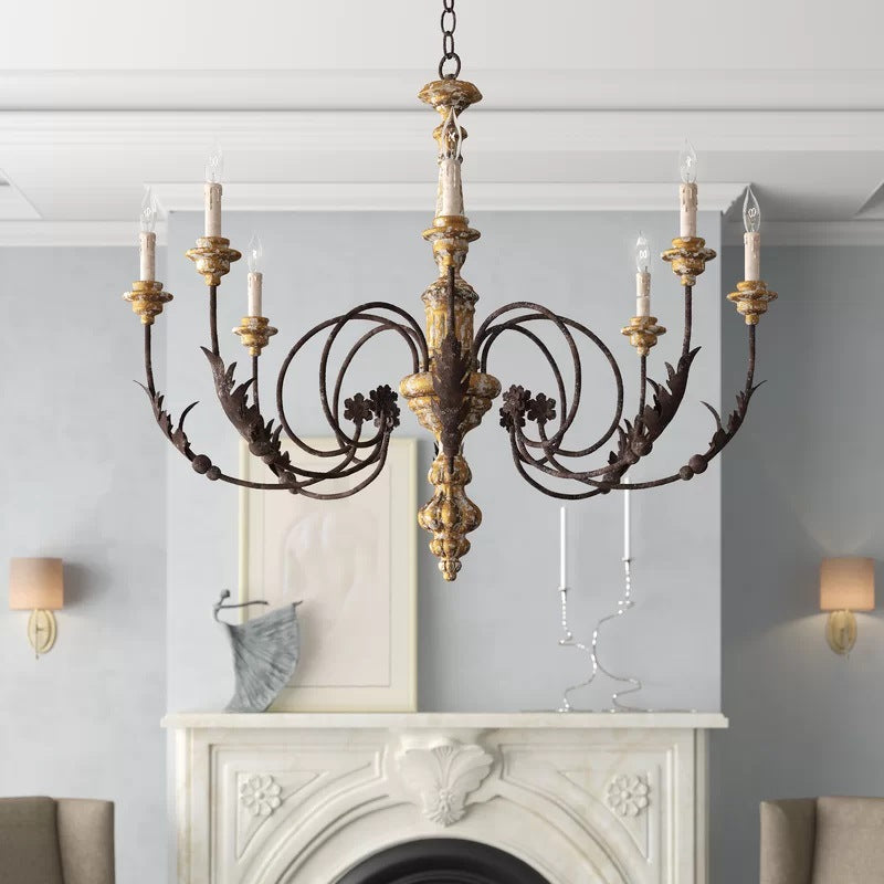 Silva Large Retro Creative Chandelier Brown Wood Metal Living Room - Neutral Decor