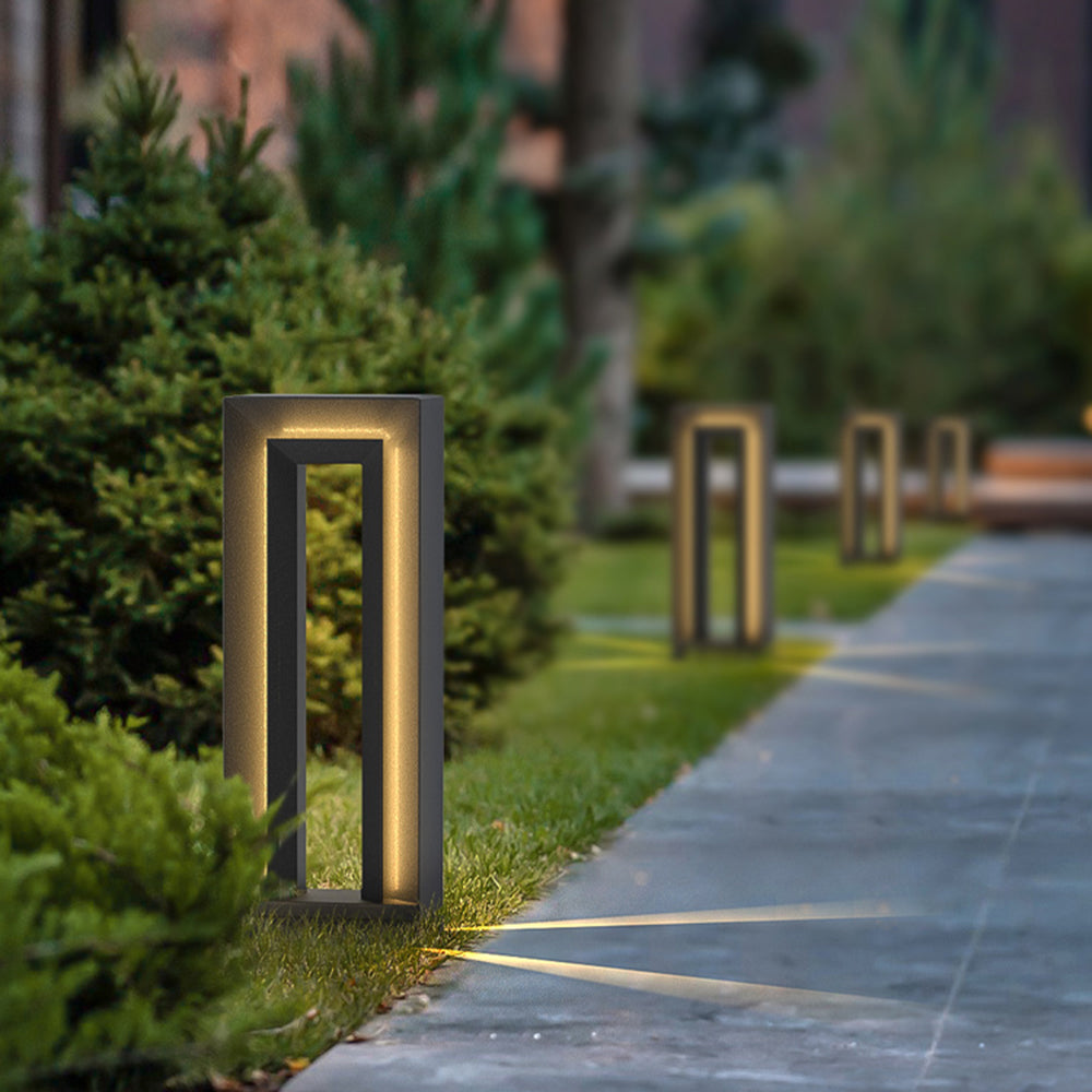 Ray Modern Metal Hollow Rectangular Solar Outdoor Path Light, Black - Neutral Decor