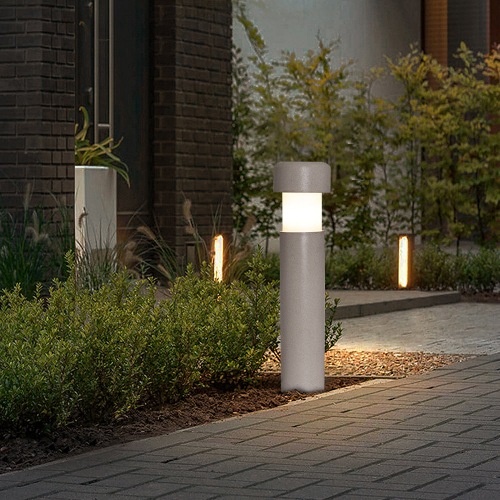 Ray Modern Metal Cylindrical Outdoor Path Light, Grey - Neutral Decor