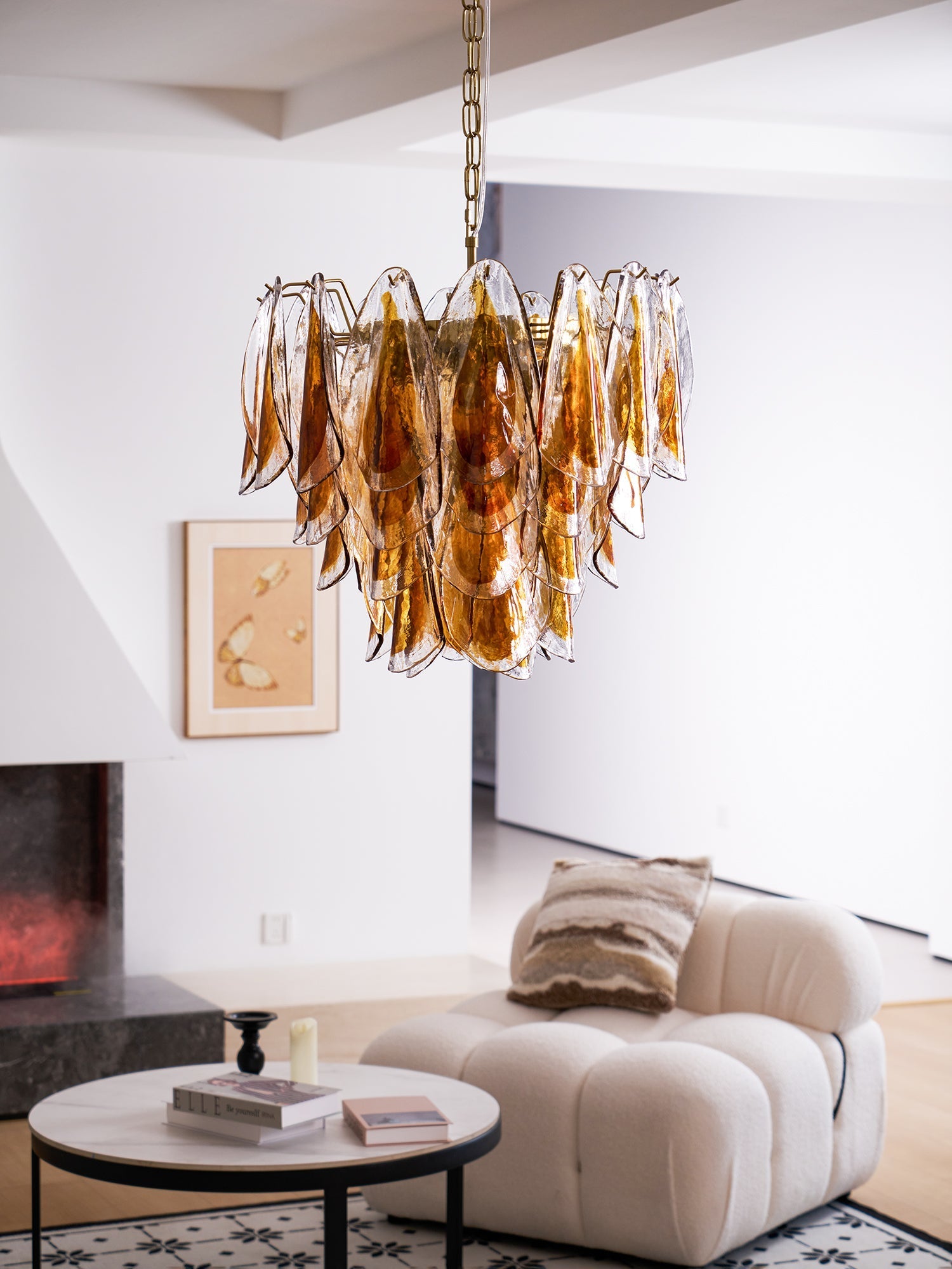 Aurora Chandelier Amber Leaf Glass Layered Organic Warmth-Neutral Decor