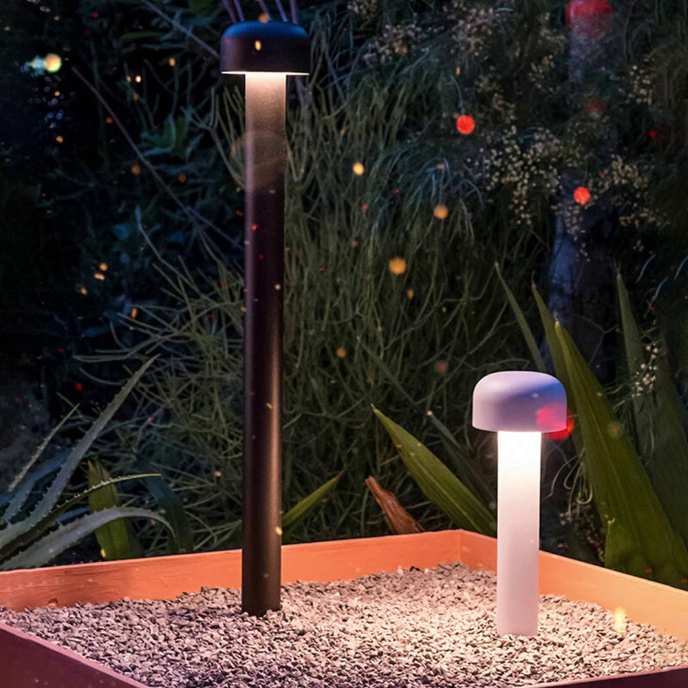 Ray Modern Metal Mushroom Shaped Outdoor Path Light, Silver/Black - Neutral Decor