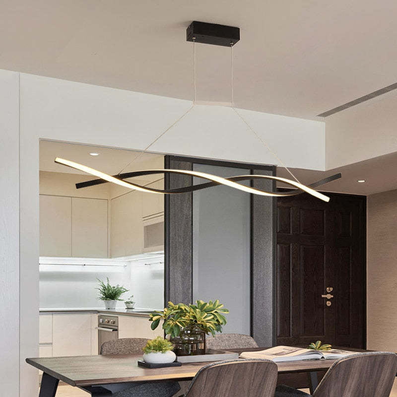 Arisha Pendant Light Linear Double Wave Modern, Metal, Black/Grey, Bedroom - Neutral Decor