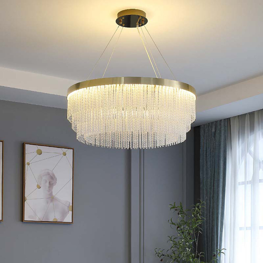 Kristy Modern Spiral Crystal Ring /Rectangle Chandelier, Gold - Neutral Decor