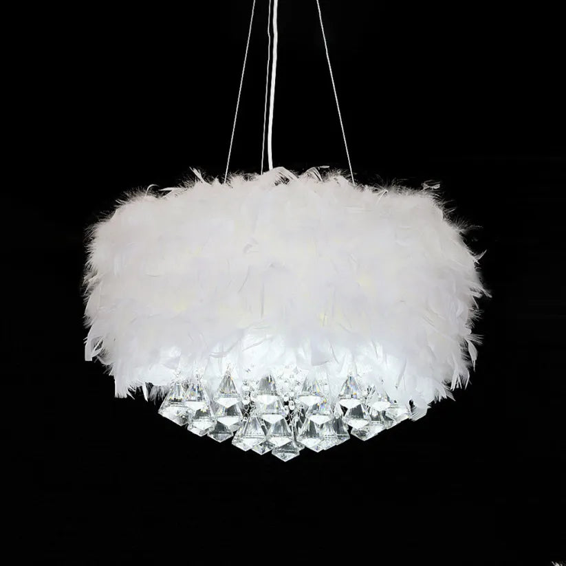 O'Moore Modern Luxury Round Chandelier, Feather/Crystal, White - Neutral Decor