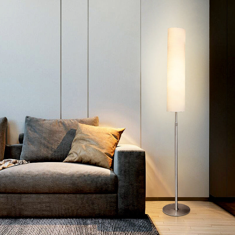 Eryn Minimalist Metal and Fabric Cylindrical White Floor Lamp - Neutral Decor