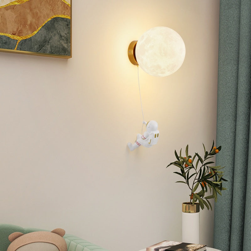 Aria Modern Moon LED Indoor Wall Lamp White Resin Kid's Room - Neutral Decor