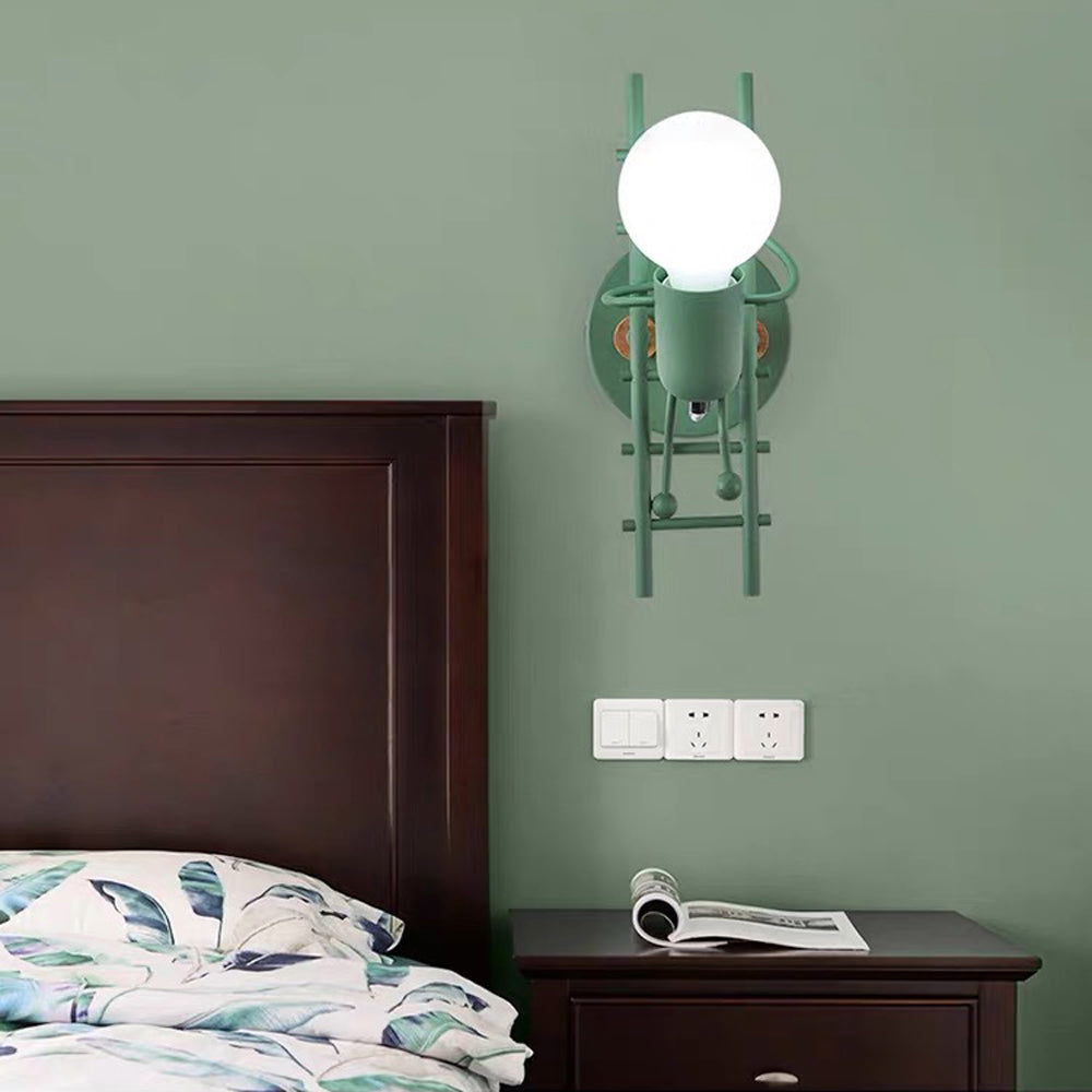 Arisha Industrial Man Metal/Wood Wall Light, Gray/White/Green - Neutral Decor