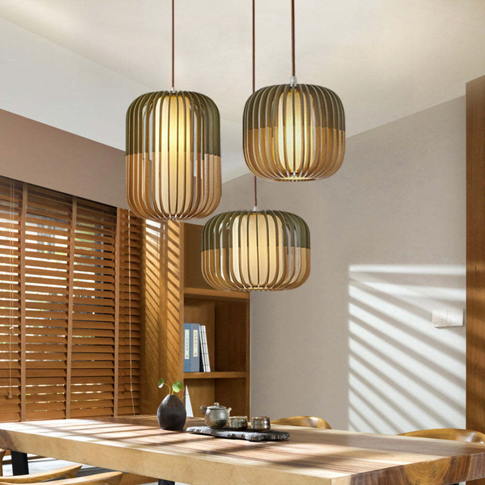 Muto Modern Birdcage Wood Pendant Light - Neutral Decor