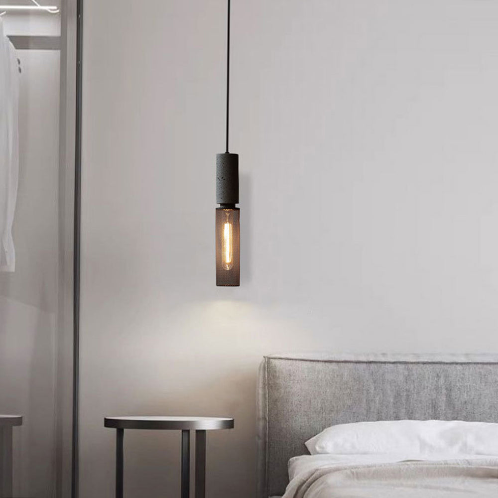 Xenith Industrial Cylindrical Pendant Light, Cement/Metal-Neutral Decor