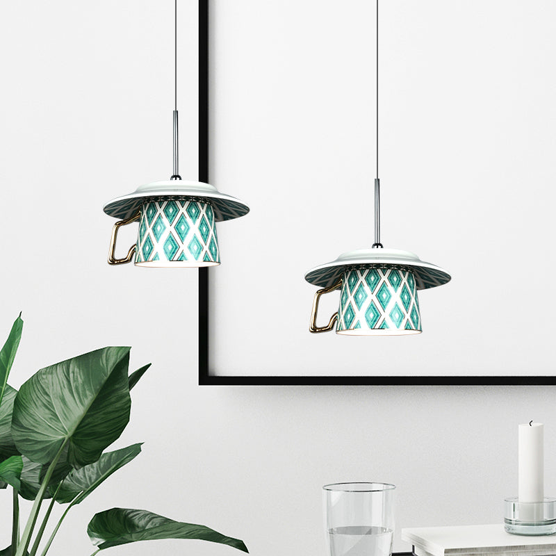 Valentina Vintage Argyle Pattern Cup Ceramic Pendant Light Bedroom - Neutral Decor