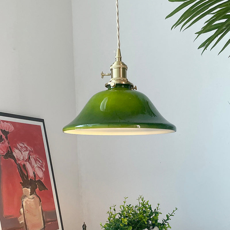 Valentina Rustic Vintage LED Pendant Light Green Copper Glass Dining Room - Neutral Decor