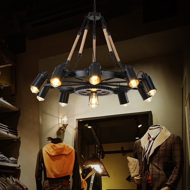 Epoch Industrial LED Pendant Light Black Metal/Rope Cafe/Bar - Neutral Decor