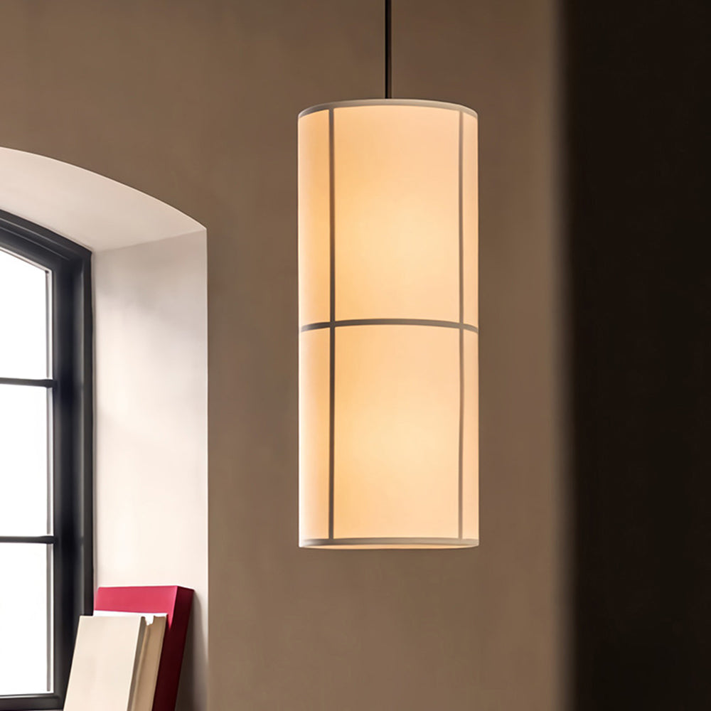 Ritta Cylinder Pendant Light, Lantern, Fabric, Japanese - Neutral Decor