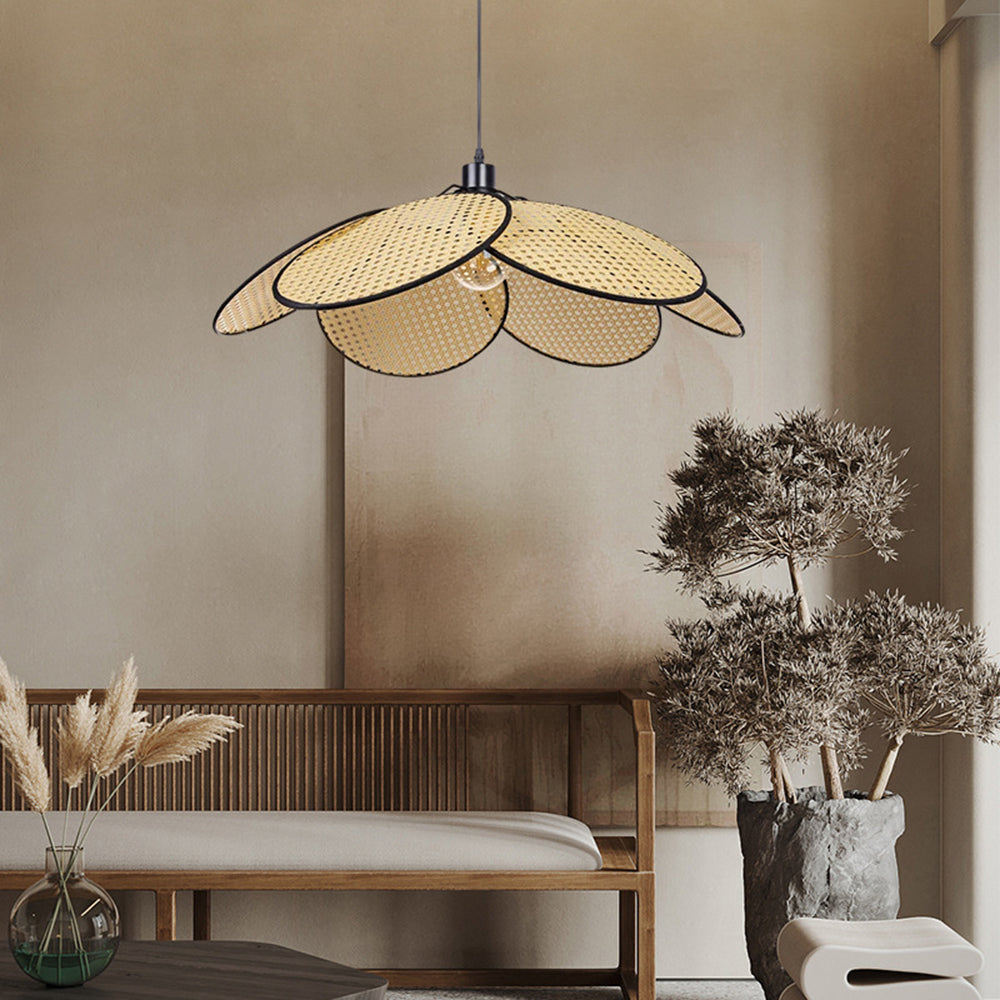 Ritta Willow weave Wabi Sabi Rattan Pendant Light, Black/White - Neutral Decor