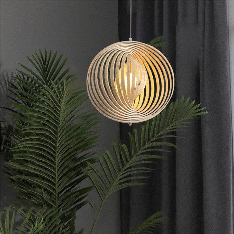 Muto Japanese LED Pendant Light Black/Gold Wood Bedroom/Bar - Neutral Decor