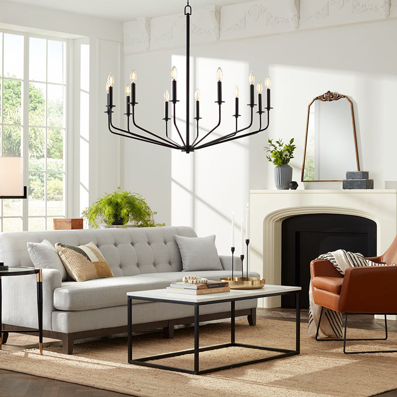 Silva Modern Industrial LED Chandelier Black Metal Living Room - Neutral Decor