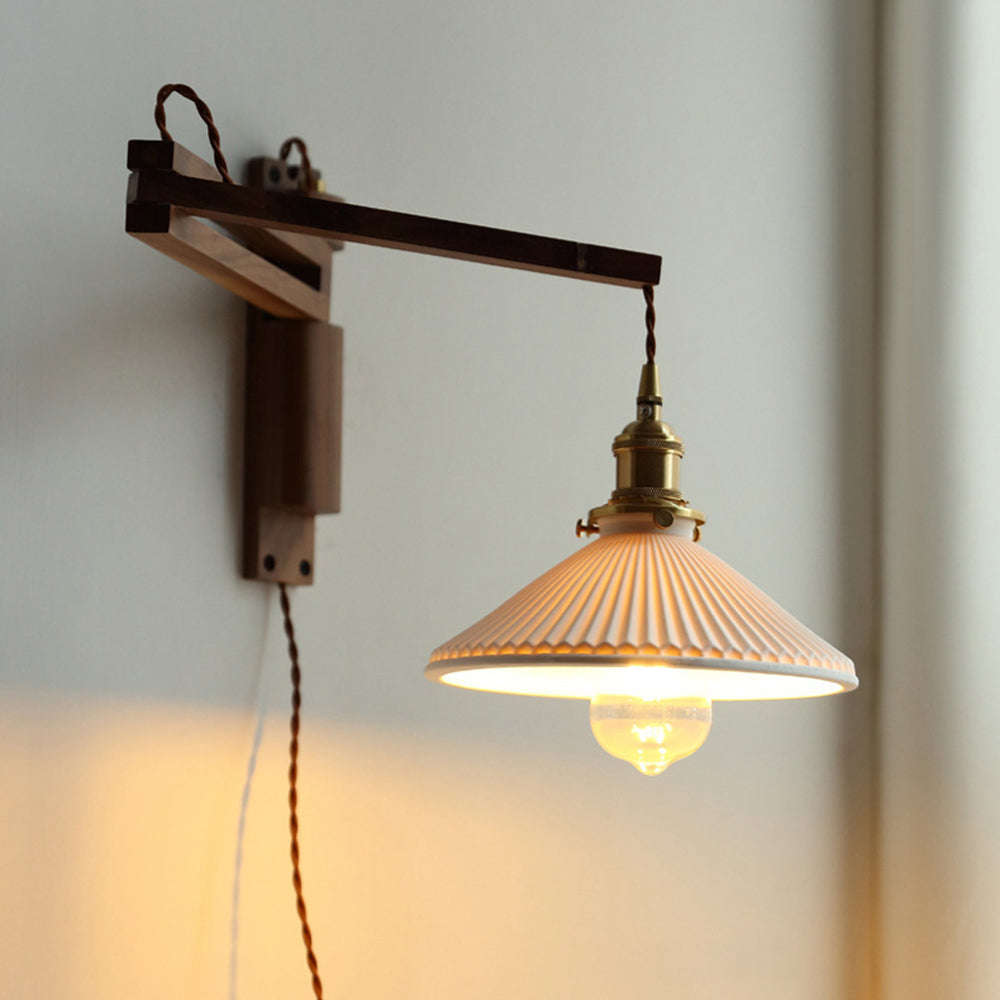 Muto Vintage Dome Ceramic/Wood Wall Lamp, Walnut/Wood/Clear - Neutral Decor