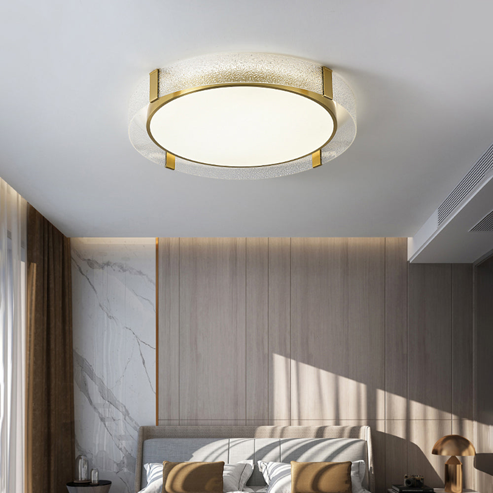 Arisha Modern Round Metal/Glass Flush Mount Ceiling Light, Gold - Neutral Decor