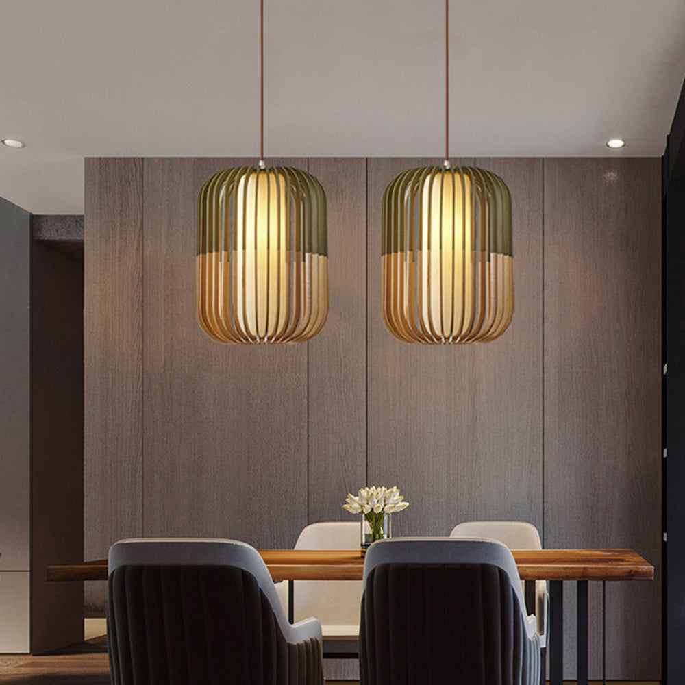 Muto Modern Birdcage Wood Pendant Light - Neutral Decor