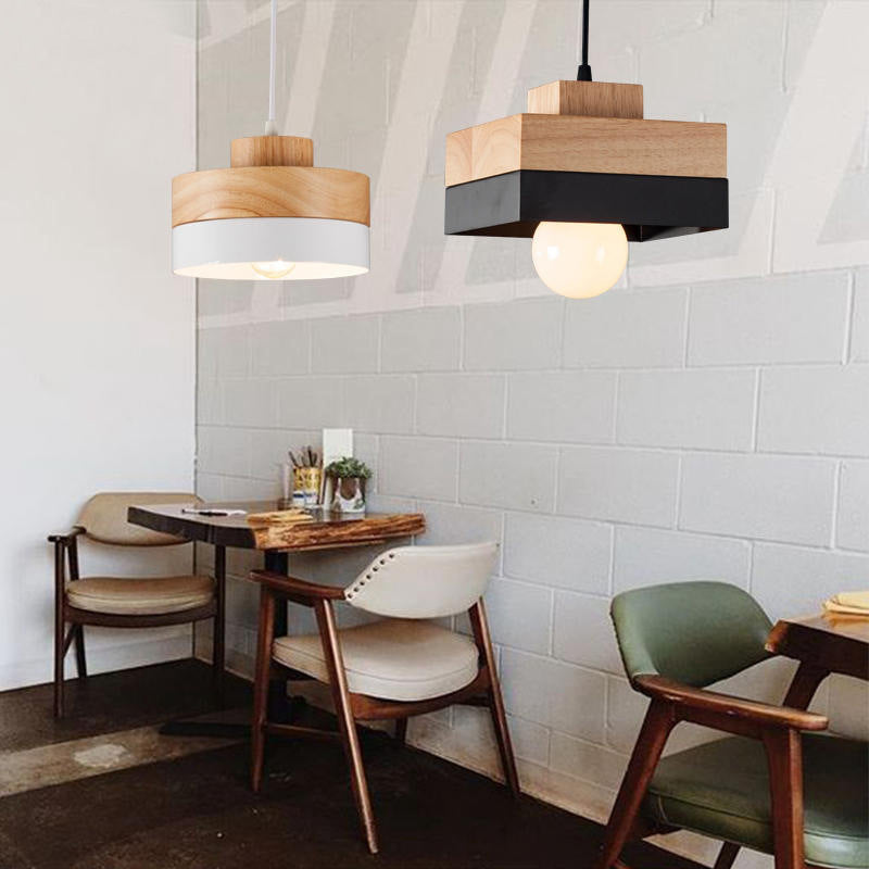 Aria Minimalist Black & White Wood Geometric Pendant Light - Neutral Decor